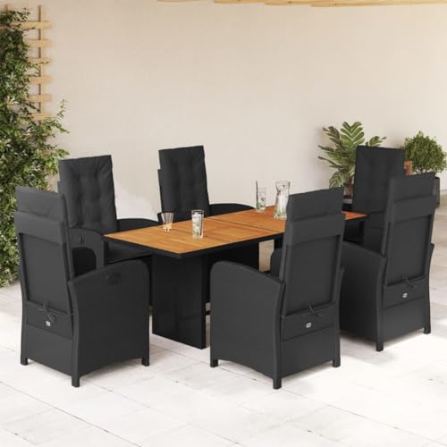 SECOLI Rattan Gartenmöbel Set 6 Stühle Verstellbare mit Tisch Sitzgruppe Garten Essgruppe 6 Personen Gartengarnitur Sitzgarnitur Gartentisch mit Stühlen Set-Schwarz-7-tlg Mit 190 cm Tischlänge-2 von SECOLI