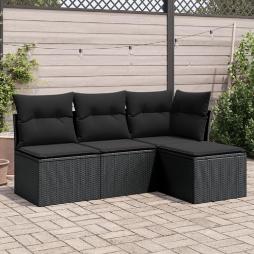 SECOLI Rattan Outdoor Lounge Set - Gartenlounge mit Stauraum - Schwarz - 4-teilig von SECOLI