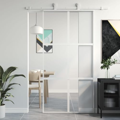 SECOLI Schiebetür Glas Glasschiebetür Komplettset Schiebetür Komplettset mit Tür Glastür Sliding Door Schwebetür-Schwarz, Weiß und Transparent-102,5x205 cm von SECOLI