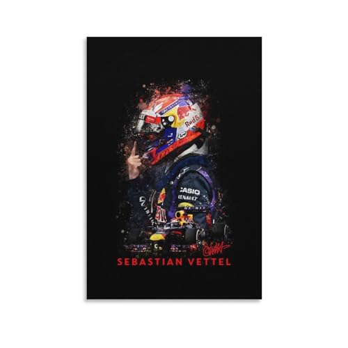 SECOLI Sebastian Vettel Rennfahrer-Kunst-Leinwand-Poster, dekoratives Gemälde, Wandkunstdruck, modernes Dekor, 30 x 45 cm von SECOLI
