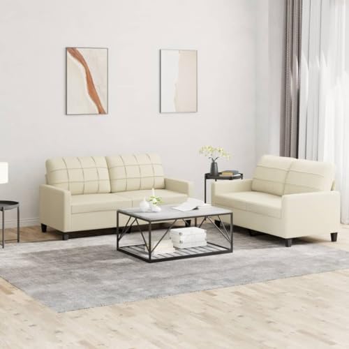 SECOLI Sofa 2 sitzer 2 sitzer Sofa 2er Couch Lounge Couch Sofa Couch Couch Klein für Wohnzimmer/Schlafzimmer/Büro/Wohnung-2-tlg-Creme-Kunstleder von SECOLI