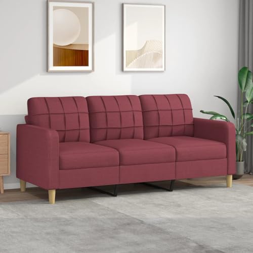 SECOLI Sofa 3 sitzer 3 sitzer Sofa 3er Couch Lounge Couch Sofa Couch Couch Klein für Wohnzimmer/Schlafzimmer/Büro/Wohnung-3-Sitzer:180cm-Weinrot-Stoff von SECOLI