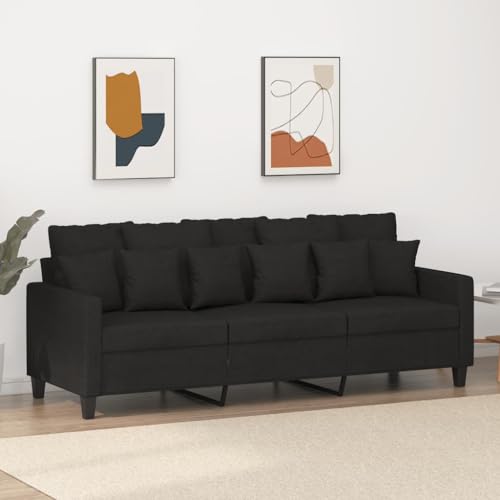 SECOLI Sofa 3 sitzer Sofa 3er Sofa 3 sitzer Stoff Couch 3 sitzer 3er Couch Sofa klein Stoff Sofa für Wohnzimmer/Schlafzimmer/Büro/Wohnung-Schwarz-3-sitzer:180cm von SECOLI