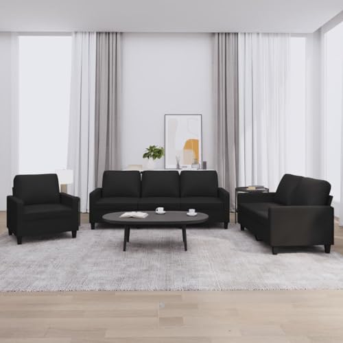 SECOLI Sofa Set 3 2 1 Wohnzimmer Sofas Set 3 Sitzer + 2 Sitzer+ Sessel Sofagarnituren Sofa Wohnzimmer Sofas & couches 3 2 1 set-Schwarz-Kunstleder-3-tlg von SECOLI