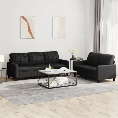 SECOLI Sofa Set 3 sitzer + 2 sitzer Wohnzimmer Sofa garnituren Wohnzimmer Set Couch Lounge Couch Sofa Couch für Wohnzimmer-2-tlg-Schwarz-Kunstleder von SECOLI