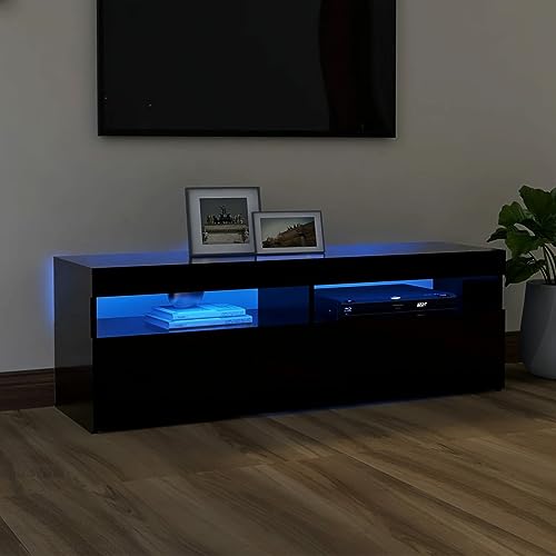 SECOLI TV Schrank Mit Led Leuchten 120 x 35 x 40 cm Fernsehschrank Mit Led Schwarz TV Sideboard Wohnzimmer TV Board Fernseher Unterschrank TV Board Fernsehtisch Mit Led und Schubladen von SECOLI