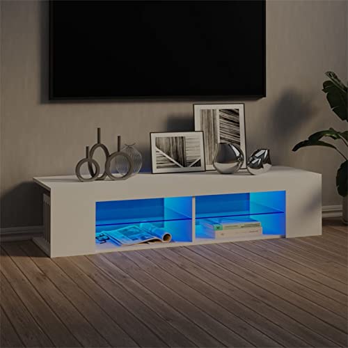 SECOLI TV Schrank Mit Led Leuchten 135x39x30 cm Fernsehschrank Mit Led Weiß TV Sideboard Wohnzimmer TV Board Fernseher Unterschrank TV Board Fernsehtisch Mit Led und Schubladen von SECOLI