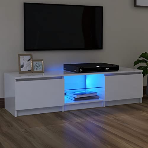 SECOLI TV Schrank Mit Led Leuchten 140 x 40 x 35.5 cm Fernsehschrank Mit Led Hochglanz-Weiß TV Sideboard Wohnzimmer TV Board Fernseher Unterschrank TV Board Fernsehtisch Mit Led und Schubladen von SECOLI