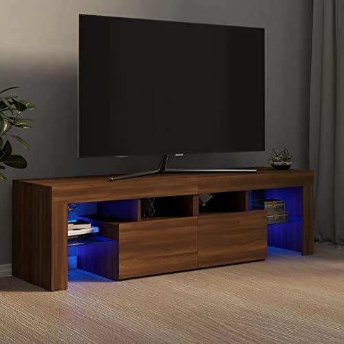 SECOLI TV Schrank Mit Led Leuchten 140x36,5x40 cm Fernsehschrank Mit Led Braune Eiche TV Sideboard Wohnzimmer TV Board Fernseher Unterschrank TV Board Fernsehtisch Mit Led und Schubladen von SECOLI