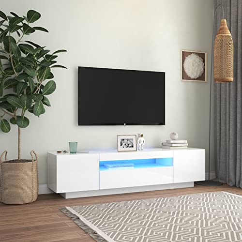 SECOLI TV Schrank Mit Led Leuchten 160x35x40 cm Fernsehschrank Mit Led Hochglanz-Weiß TV Sideboard Wohnzimmer TV Board Fernseher Unterschrank TV Board Fernsehtisch Mit Led und Schubladen von SECOLI