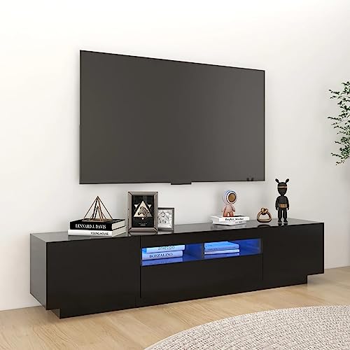 SECOLI TV Schrank Mit Led Leuchten 180x35x40 cm Fernsehschrank Mit Led Schwarz TV Sideboard Wohnzimmer TV Board Fernseher Unterschrank TV Board Fernsehtisch Mit Led und Schubladen von SECOLI