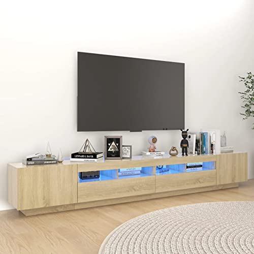 SECOLI TV Schrank Mit Led Leuchten 260x35x40 cm Fernsehschrank Mit Led Sonoma Eiche TV Sideboard Wohnzimmer TV Board Fernseher Unterschrank TV Board Fernsehtisch Mit Led und Schubladen von SECOLI