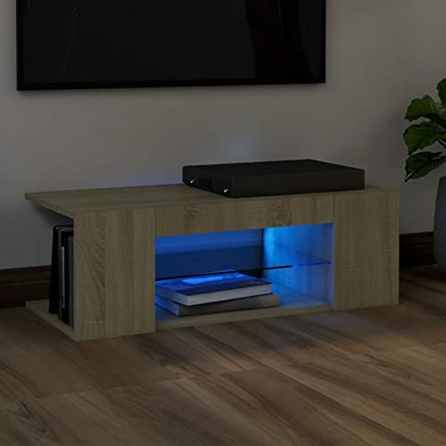 SECOLI TV Schrank Mit Led Leuchten 90x39x30 cm Fernsehschrank Mit Led Sonoma Eiche TV Sideboard Wohnzimmer TV Board Fernseher Unterschrank TV Board Fernsehtisch Mit Led und Schubladen von SECOLI