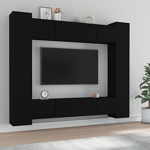 SECOLI TV Schrank hängend TV Board hängend TV lowboard fernsehschrank Hängeschrank Hängeboard Wohnwand Wohnwand Wohnzimmer-Schwarz-8-tlg von SECOLI