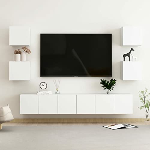 SECOLI TV Schrank hängend TV Board hängend TV lowboard fernsehschrank Hängeschrank Hängeboard Wohnwand Wohnwand Wohnzimmer-Weiß-7-tlg von SECOLI