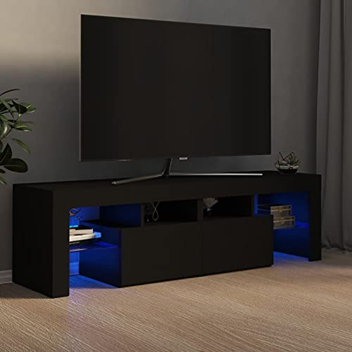 SECOLI TV Schrank led 140cm TV Lowboard mit LED TV Board LED Lowboard TV Schrank Fernsehschrank fernsehtisch tv Cabinet tv Bank TV möbel-Schwarz-140x36,5x40 cm von SECOLI