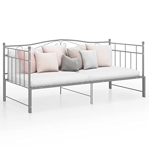 SECOLI Tagesbett Metall 90x200 Bettsofa Schlafsofa für Gästezimmer Metallbett Tagesbett Einzelbetten 90x200 tagesbett ausziehbar sofabett Single Bett -Grau-2-2x(90x200) cm von SECOLI