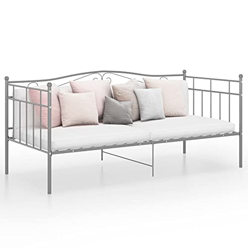 SECOLI Tagesbett Metall 90x200 Bettsofa Schlafsofa für Gästezimmer Metallbett Tagesbett Einzelbetten 90x200 tagesbett ausziehbar sofabett Single Bett -Grau-2-90x200 cm von SECOLI