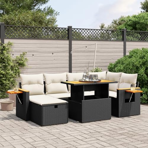 SECOLI XXL Polyrattan Lounge Garten Loungemöbel Set Terrassenmöbel Gartenlounge Ecksofa Garten Gartenmöbel-Set Sitzgruppe PolyRattan Ecklounge Gartenmöbel Lounge Set Schwarz 7-TLG-Type-370 von SECOLI
