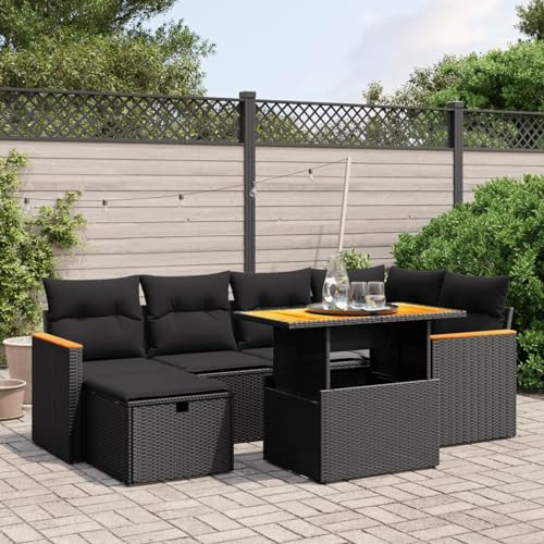 SECOLI XXL Polyrattan Lounge Garten Loungemöbel Set Terrassenmöbel Gartenlounge Ecksofa Garten Gartenmöbel-Set Sitzgruppe PolyRattan Ecklounge Gartenmöbel Lounge Set Schwarz 7-TLG-Type-375 von SECOLI