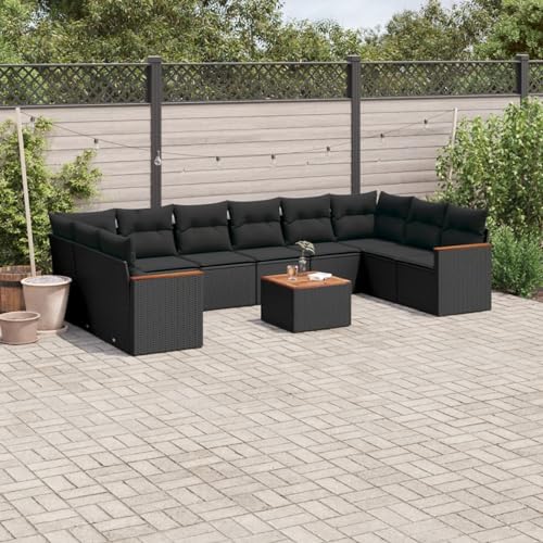 SECOLI XXL Rattan Lounge Con Stauraum Loungemöbel Set Terrassenmöbel Gartenlounge Loungesofa Sitzgruppe Rattan Ecklounge Ecksofa Garten Gartenmöbel Set Schwarz 11-tlg-Type-57 von SECOLI