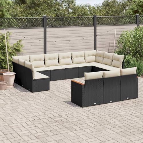 SECOLI XXL Rattan Lounge Con Stauraum Loungemöbel Set Terrassenmöbel Gartenlounge Loungesofa Sitzgruppe Rattan Ecklounge Ecksofa Garten Gartenmöbel Set Schwarz 13-tlg-Type-11 von SECOLI