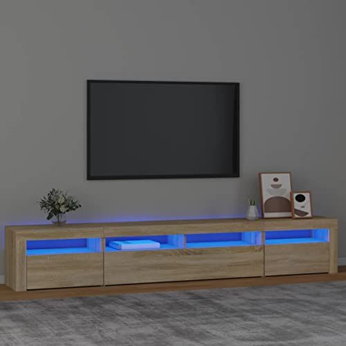 SECOLI tv Schrank led 240cm TV Lowboard mit LED TV Board Fernsehschrank TV-Schrank TV-Kommode tv Bank tv Möbel Sideboard für Wohnzimmer Schlafzimmer Möbel-Sonoma Eiche-240 x 35 x 40 cm von SECOLI