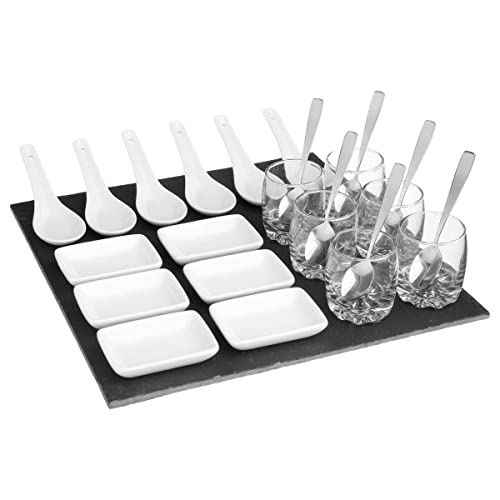 Secret de Gourmet - Quadratische vorspeise 25 stück - Platz Aperitif Set 25 Stück, Glas, Schiefer, Porzellan und Edelstahl, Abmessungen L. 30,5 x l. 6,5 x H. 30,5 cm von SG Secret de Gourmet