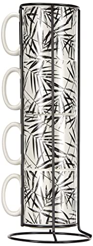 SECRET DE GOURMET Tassen mit Ständer, 4er-Set, Keramik, 240 ml, Pflanzenmuster von SECRET DE GOURMET