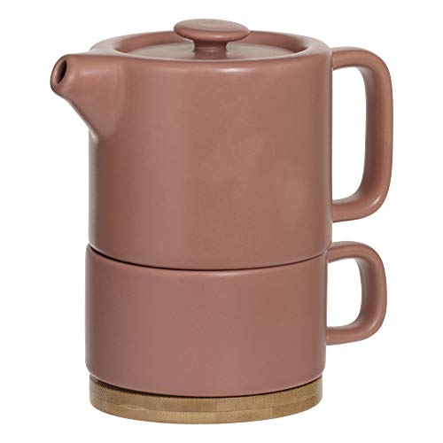 SECRET DE GOURMET Teekanne mit Tasse Natural, 800 ml, Hellrosa, Farbe:Terrakotta von SECRET DE GOURMET