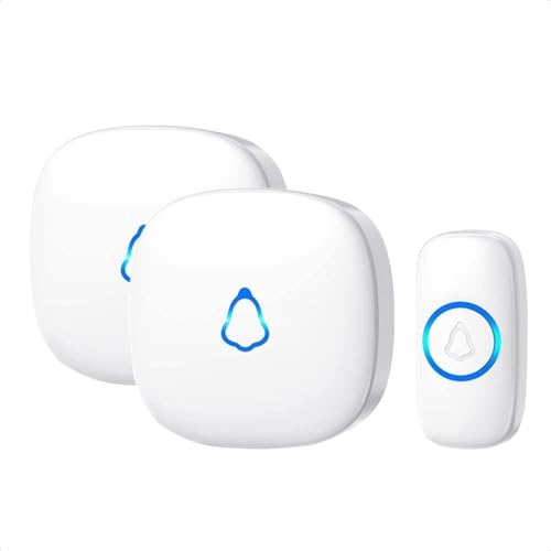 Funkklingel Türklingel Funk Klingel Haustür - 400m Reichweite IP65 Funkklingel Aussen Wasserdicht mit 2 Plug-In-Empfänger, 58 Melodien doorbell Mit LED-Blitz, 5 Lautstärkestufen(0 bis 120 dB), Weiß von SECRUI