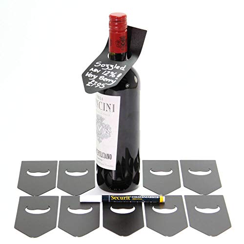 Securit Kreidetafel Flasche (waschbar) – Set von 10 Tags + Kreide Marker weiß, schwarz, 16 x 6,5 x 1,1 cm, Plastik, 16 x 6.5 x 1.1 cm von SECURIT