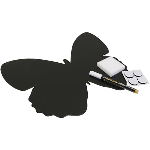 Securit Silhouette Kreidetafel in Schmetterlingsform mit Kreidemarker, 0,3 x 36 x 30 cm, Vinyl, Schwarz, 31x35 cm von SECURIT