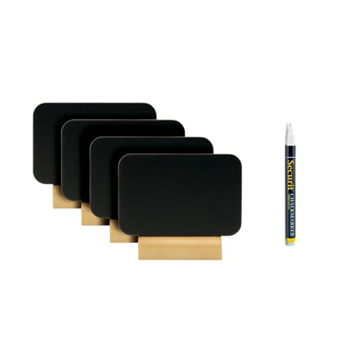 Securit Set mit 4 Mini-Silhouetten aus Schiefer, rechteckig, Holzsockel – Filzkreide inklusive Securit Set mit 4 Mini-Silhouetten aus Schiefer, rechteckig, Holzsockel – Filzkreide inklusive von SECURIT
