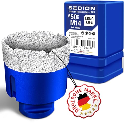 SEDION ® Bohrkrone 50mm x M14 - Dosenbohrer zum Bohren von harte Fliesen - Dosensenker 50 - Sedion Premium Qualität mit hochwertige Diamanten - Kompatibel mit Bosch, Makita uvm. Winkelschleifer Flex von SEDION
