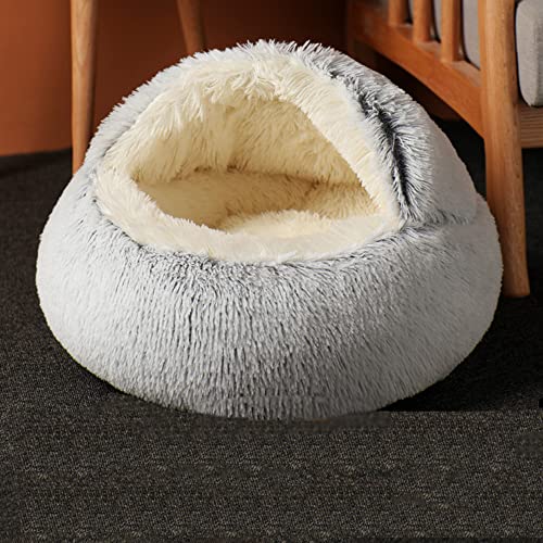 SEDOXX Plüsch-Kätzchenbett, Katzenbett, Anti-Angst, flauschig, beruhigend, Bett für mittelgroße und kleine Hunde, Schlafsack, weiches Donut-Kuschelnest für Haustiere, Katzen, Plüsch, 50 cm, Grau von SEDOXX