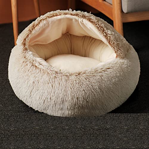 SEDOXX Plüsch-Kätzchenbett, Katzenbett, Anti-Angst, flauschig, beruhigendes Bett für mittelgroße und kleine Hunde, Schlafsack, weiches Donut-Kuschelnest für Haustiere, Katzen, Samt, 65 cm, Kaffee von SEDOXX