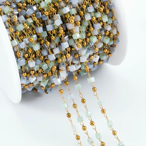 0,5 m 1 m Edelstahlkette, vier Kristallsteinperlen und Metallkugelkette für die Herstellung von Körperschmuck, DIY-Halsketten und Armbändern, 8–1 Meter von SEDRGH