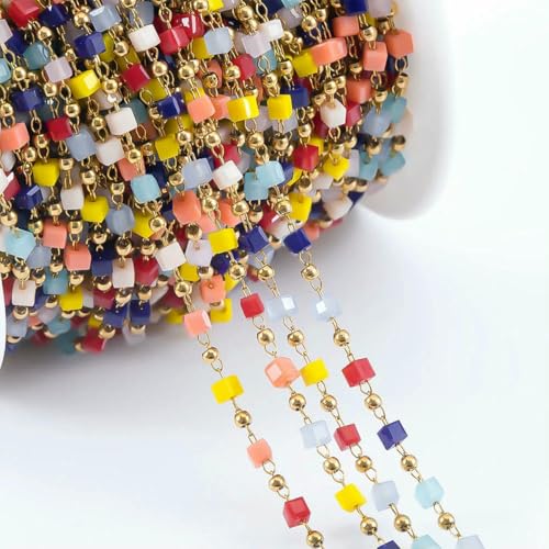 0,5 m 1 m Edelstahlkette, vier Kristallsteinperlen und Metallkugelkette für die Herstellung von Körperschmuck, DIY-Halsketten und Armbandzubehör, 7–0,5 Meter von SEDRGH