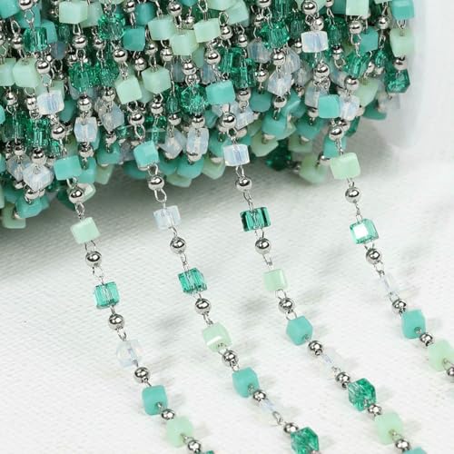 1 Meter 2,5 mm modische grüne Würfel-Quadrat-Kristallperlen Edelstahlkette zur Schmuckherstellung DIY Halsketten Armbänder Zubehör-19-1 Meter von SEDRGH
