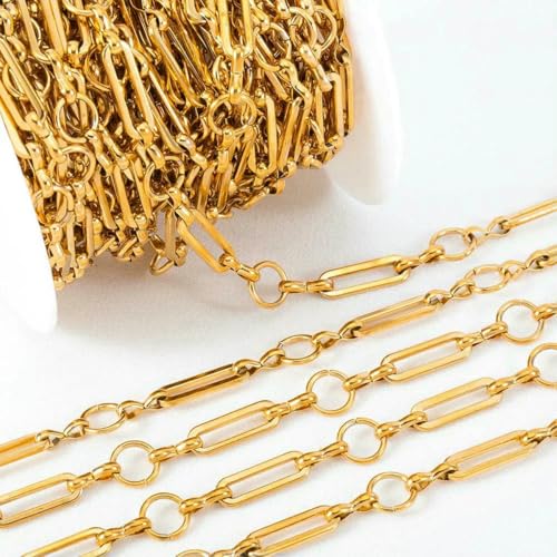 1 Meter dicke Edelstahlkette mit geometrischem Muster für Halsketten, Armbänder, DIY-Schmuckherstellung, Goldfarbe, 1 Meter von SEDRGH