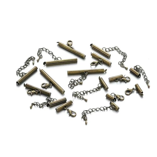 10 Satz/Los Crimp-Endperlen, Schiebeverschluss mit Kettenschnallen, Rohre, Schieber-Endkappen, Verbinder für DIY-Schmuckherstellung, Zubehör, Bronze x 10Set-20 mm von SEDRGH