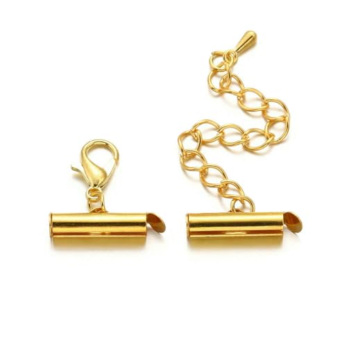 10 Satz/Los Crimp-Endperlen, Schiebeverschluss mit Kettenschnallen, Rohre, Schieber-Endkappen, Verbinder für DIY-Schmuckherstellung, Zubehör, Gold x 10Set, 16 mm von SEDRGH