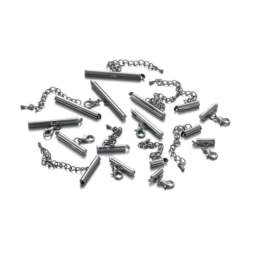 10 Satz/Los Crimp-Endperlen, Schiebeverschluss mit Kettenschnallen, Rohre, Schieber-Endkappen, Verbinder für DIY-Schmuckherstellung, Zubehör – Gun Black x 10Set – 30 von SEDRGH