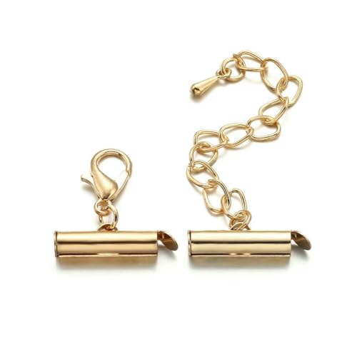 10 Satz/Los Crimp-Endperlen, Schiebeverschluss mit Kettenschnallen, Rohre, Schieber-Endkappen, Verbinder für DIY-Schmuckherstellung, Zubehör-KC Gold x 10Set-13,0 mm von SEDRGH