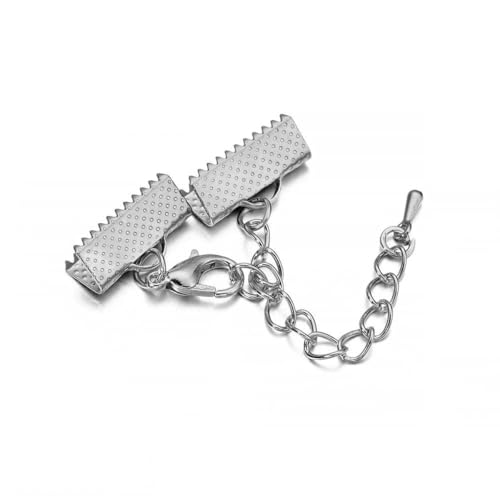 10 Satz/Los Crimp-Endperlen Schiebeverschluss mit Kettenschnallen Rohre Schieber Endkappen Verbinder für DIY Schmuckherstellung Zubehör-Rhodium 10Set-30mm von SEDRGH
