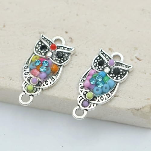 10 Stück versilberte Kristalle, bunte Baum-Schmetterlings-Eulen-Charm-Verbinder zur Herstellung von Armbändern, DIY-Bastelzubehör, Eule von SEDRGH