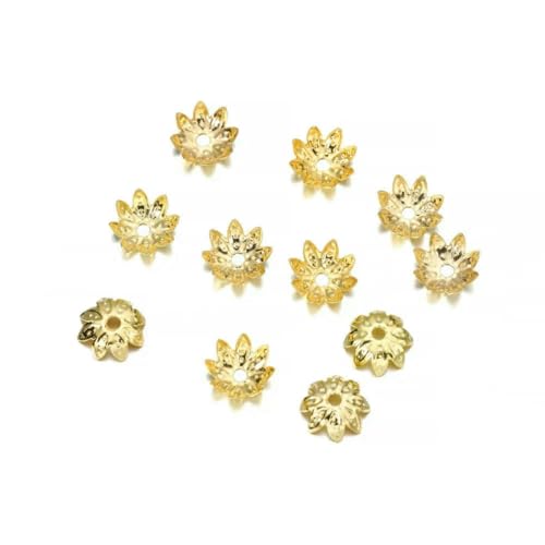 100 Stück/Los 8 10 mm Lotusblume Metall Lose Abstandsperlenkappen Kegelendperlenkappe Filigran für DIY-Schmuckherstellung-Gold-10 mm von SEDRGH