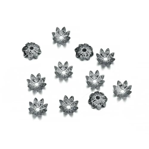 100 Stück/Los 8 10 mm Lotusblume Metall Lose Abstandsperlenkappen Kegelendperlenkappe Filigran für DIY Schmuckherstellung-GunBlack-8mm von SEDRGH