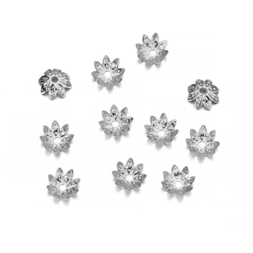 100 Stück/Los 8 10 mm Lotusblume Metall Lose Abstandsperlenkappen Kegelendperlenkappe Filigran für DIY-Schmuckherstellung-Rhodium-10 mm von SEDRGH
